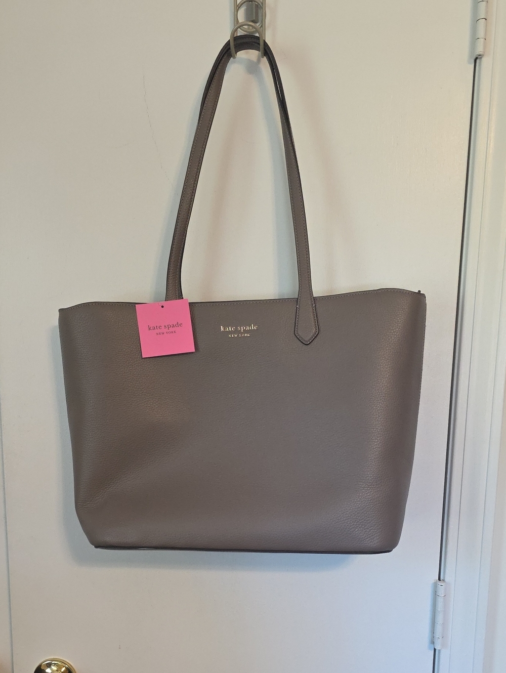 NWT kate spade Gray Leather Tote with Gold Logo